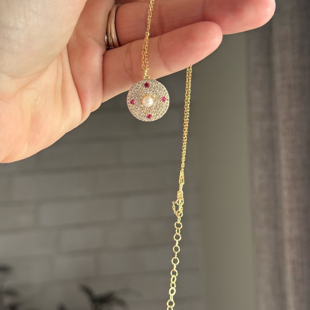 New Freida Rothman 925 Sterling Gold plated crystal and pearl Pendant Necklace - Picture 4 of 4